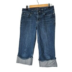 Eddie Bauer‎ Womens Blue Denim Capri Jeans Cuffed 6 Basic Staple Summer Casual